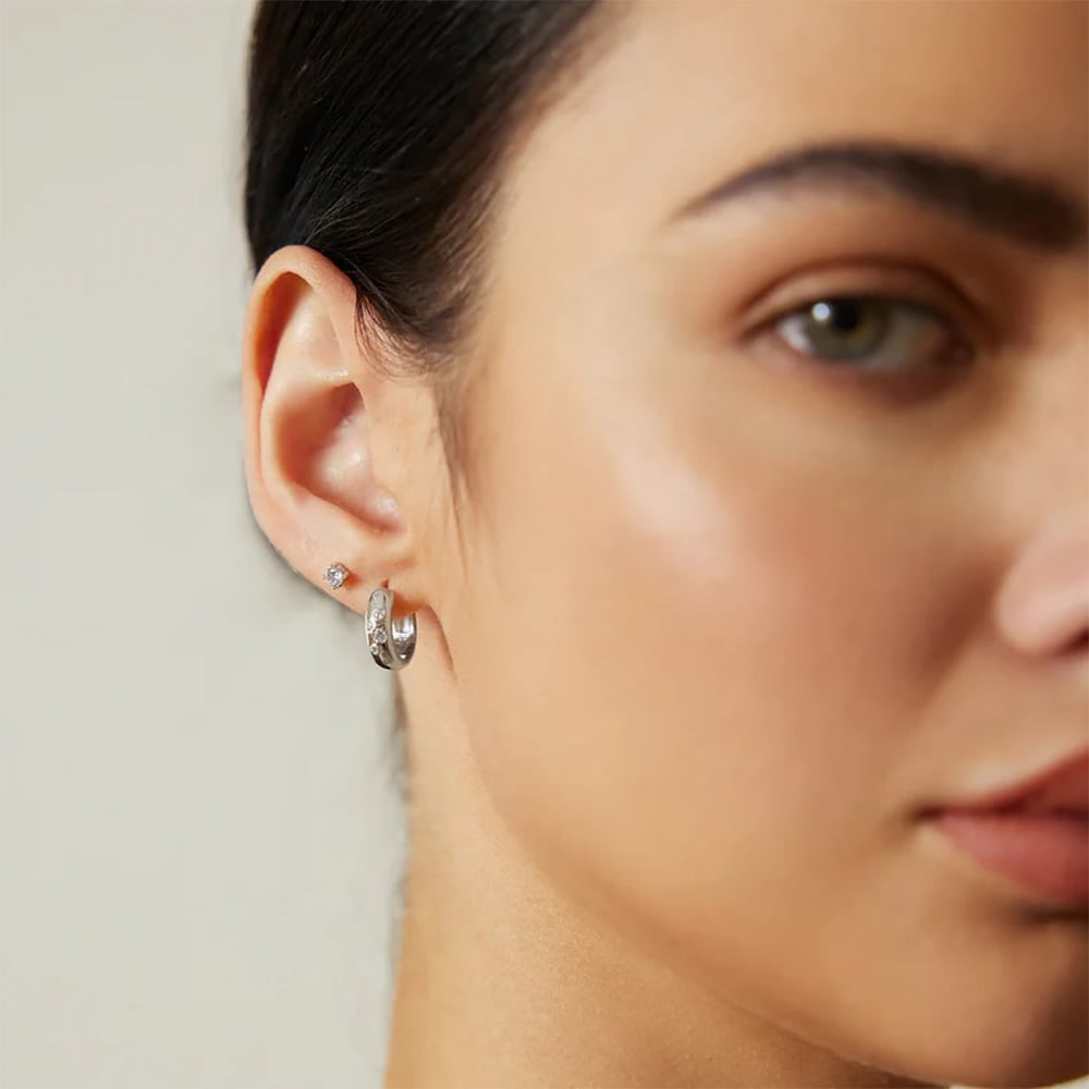 Ania Haie Miss Dainty Sterling Silver Cubic Zirconia Chunky Hoop Earrings E065-04H
