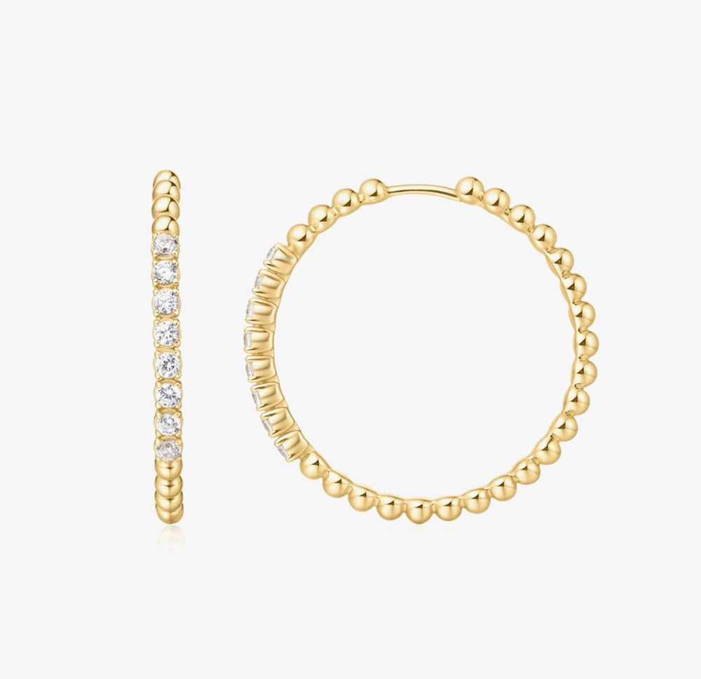 Ania Haie Miss Dainty 14ct Gold Plated Large Cubic Zirconia Bead Hoop Earrings E065-05G