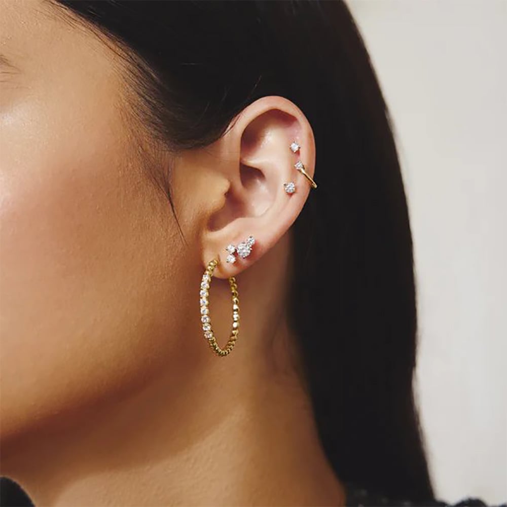 Ania Haie Miss Dainty 14ct Gold Plated Large Cubic Zirconia Bead Hoop Earrings E065-05G