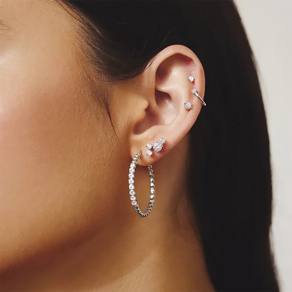 Ania Haie Miss Dainty Sterling Silver Large Cubic Zirconia Bead Hoop Earrings E065-05H