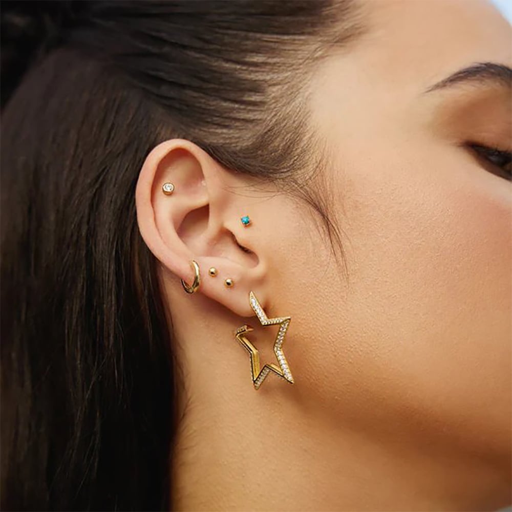 Ania Haie Sunny Sparkler 14ct Gold Plated Large Pave Star Hoop Earrings E064-09G