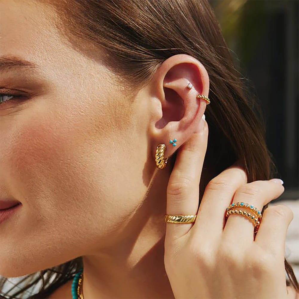 Ania Haie Chill Voyager 14ct Gold Plated Lab Created Turquoise Lotus Stud Earrings E063-04G