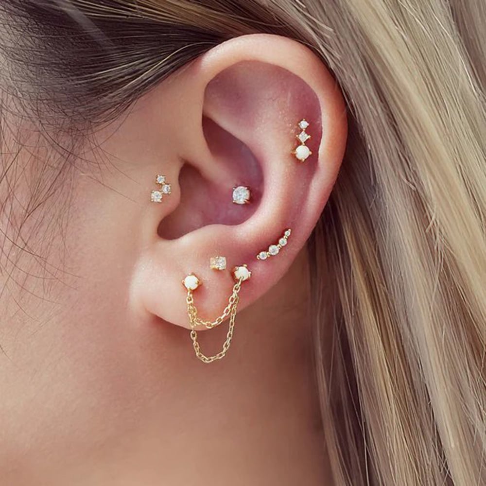 Ania Haie Miss Dainty 14ct Gold Plated Cubic Zirconia Beaded Stud Earrings E065-01G