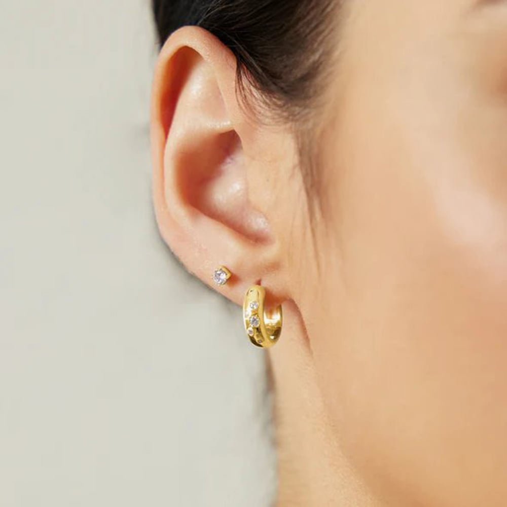 Ania Haie Miss Dainty 14ct Gold Plated Chunky Sparkling Huggie Hoop Earrings E065-04G