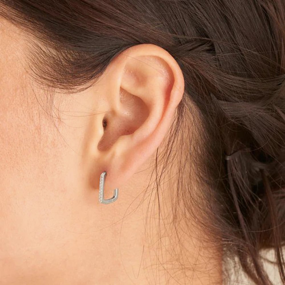 Ania Haie Glam Rock Sterling Silver Sparkling Oval Hoop Earrings E037-04H