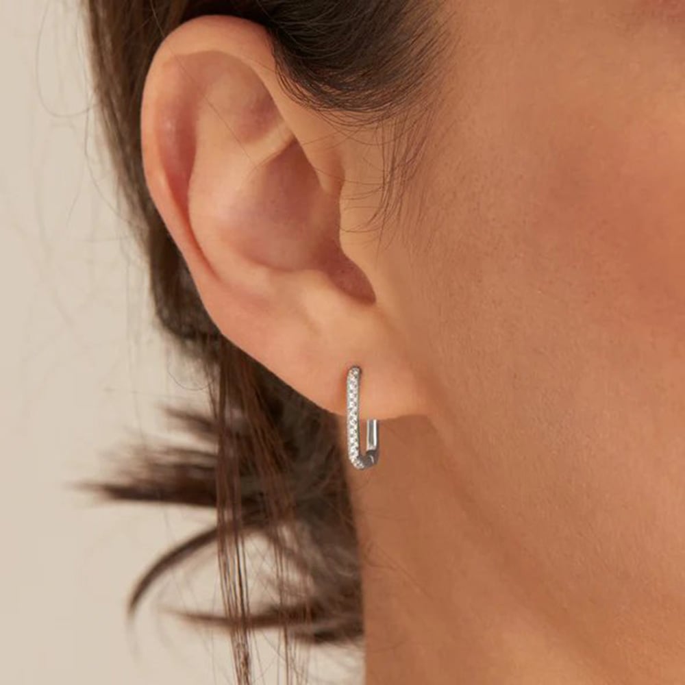 Ania Haie Glam Rock Sterling Silver Sparkling Oval Hoop Earrings E037-04H