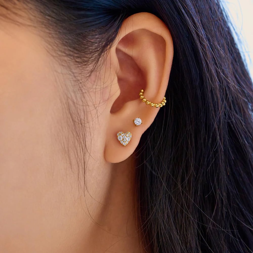 Ania Haie Starlit Drops 14ct Gold Plated Pave Heart Stud Earrings E074-01G