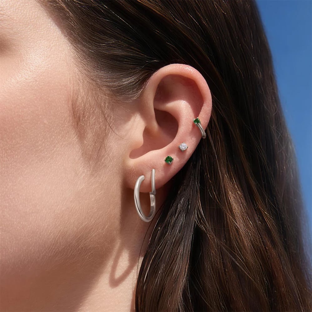 Ania Haie Ripple Joy Silver Green Cubic Zirconia Stud Earrings E073-01H