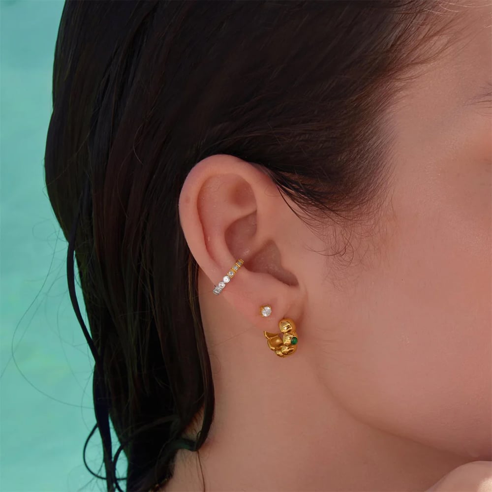 Ania Haie Tide Echo 14ct Gold Plated Reversible Puffy Huggie Hoop Earrings E072-04G