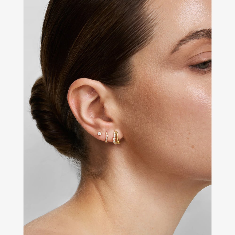 Ania Haie Yellow Gold Tone Plated Pave Cubic Zirconia Wave Huggie Hoop Earrings E079-08G
