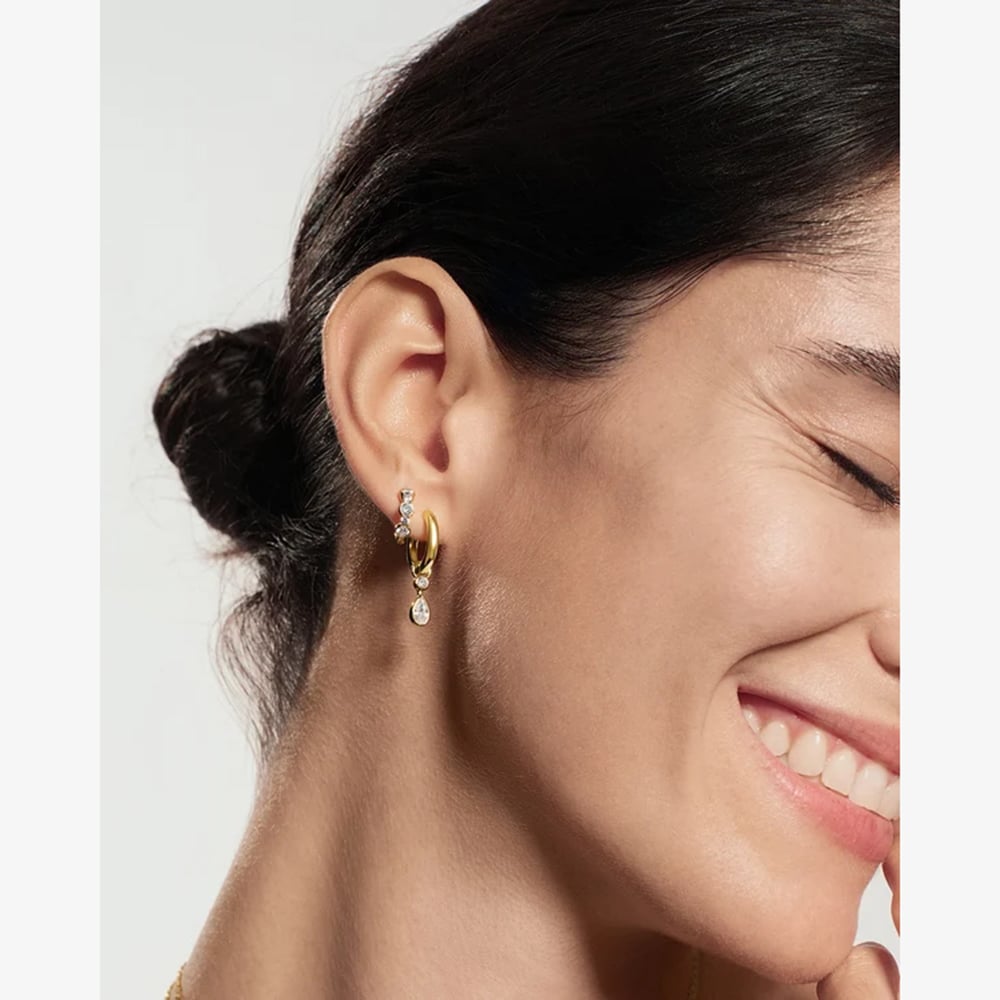 Ania Haie Yellow Gold Plated Cubic Zirconia Alternating Half-Bezel Huggie Hoop Earrings E076-10G