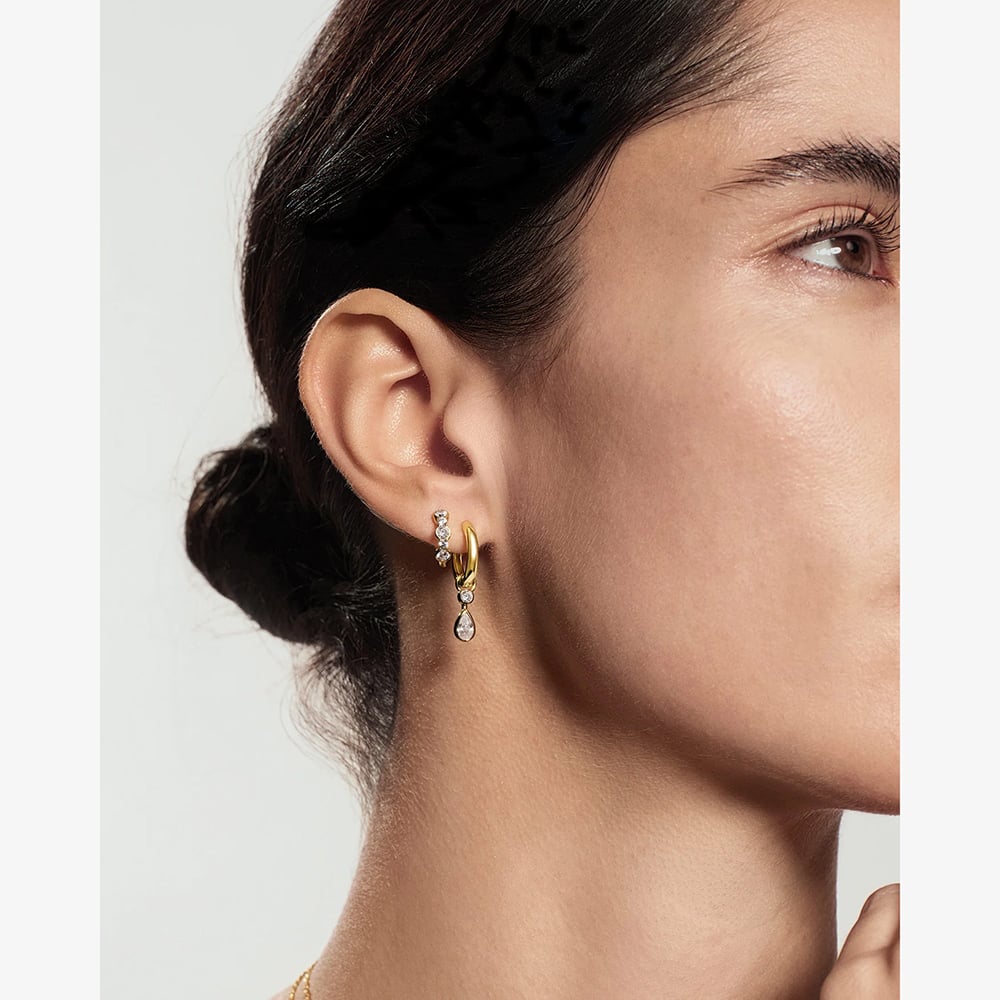 Ania Haie Yellow Gold Plated Cubic Zirconia Alternating Half-Bezel Huggie Hoop Earrings E076-10G