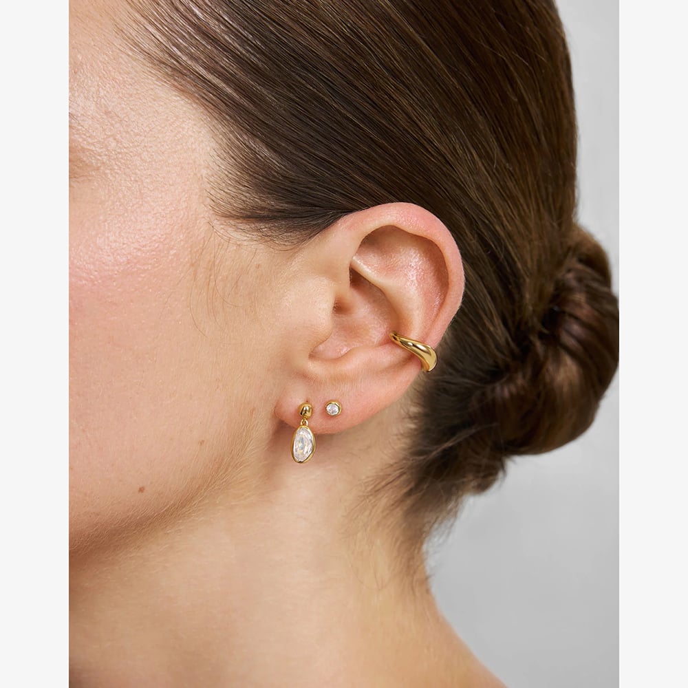 Ania Haie Yellow Gold Tone Plated Cubic Zirconia Organic Pebble Dangle Stud Earrings E076-06G