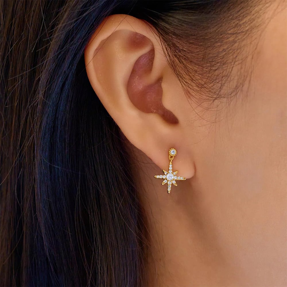 Ania Haie 14ct Yellow Gold Plated Cubic Zirconia Nova Star Dangle Stud Earrings E071-02G