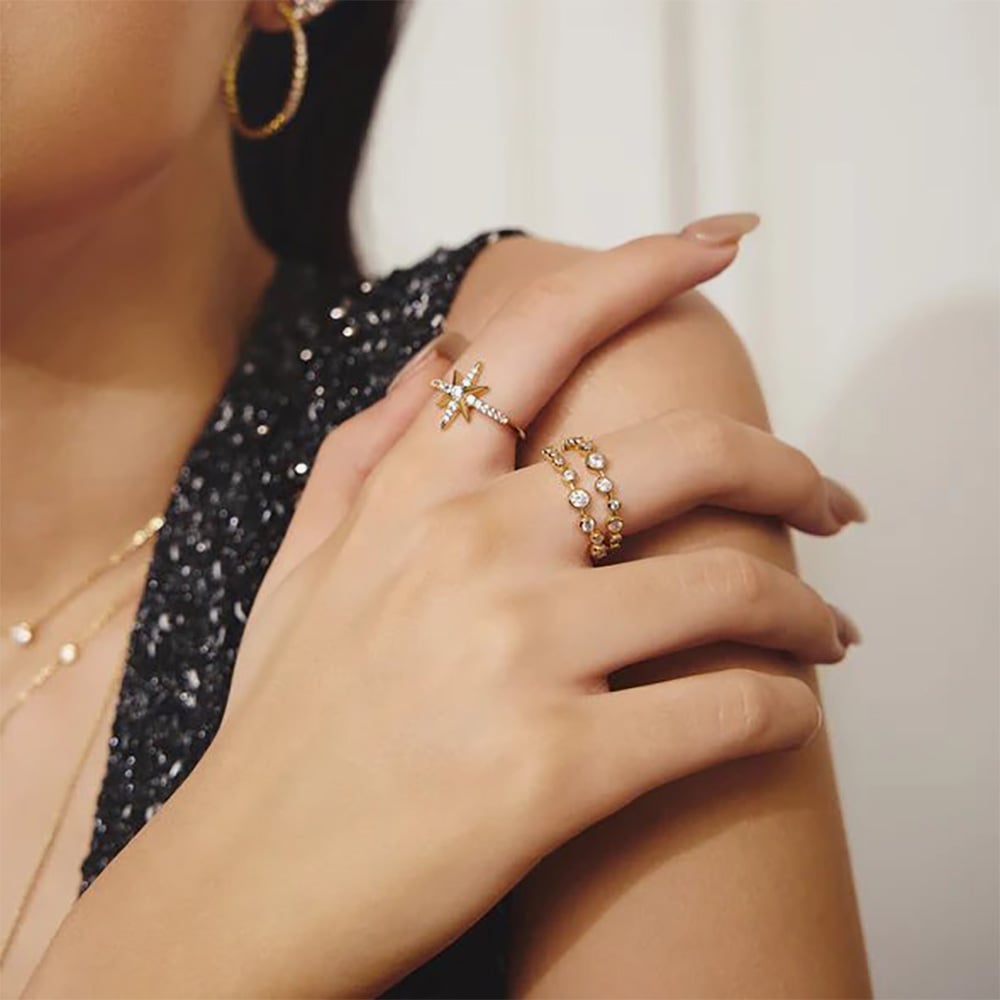 Ania Haie Miss Dainty 14ct Gold Plated Cubic Zirconia Zig-Zag Ring R065-01G