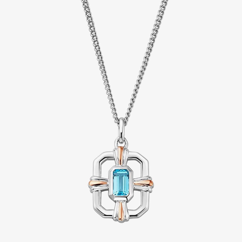 Product photograph of Clogau Silver Amp 9ct Rose Gold Enchanted Gateways Swiss Blue Topaz Necklace 3segw0728 from The Jewel Hut