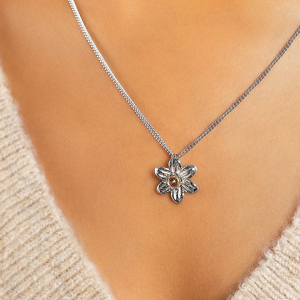 Clogau Daffodil Silver 9ct Rose Gold Flower Necklace 3SDP3