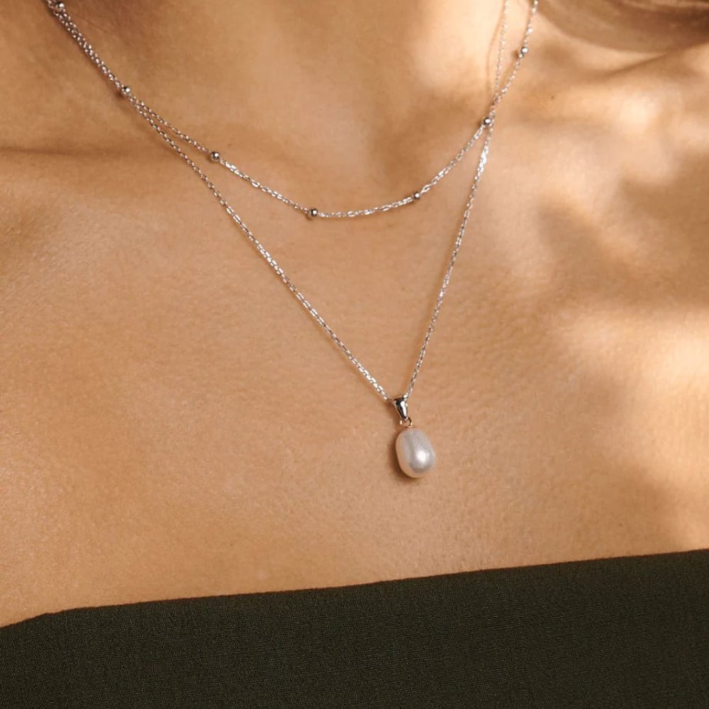 Clogau Ladies Sterling Silver Beachcomber Layered Single Pearl Necklace 3SBCH829