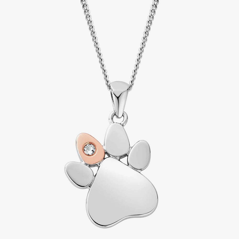 Clogau Paw Prints White Topaz Necklace 3SPWP0225
