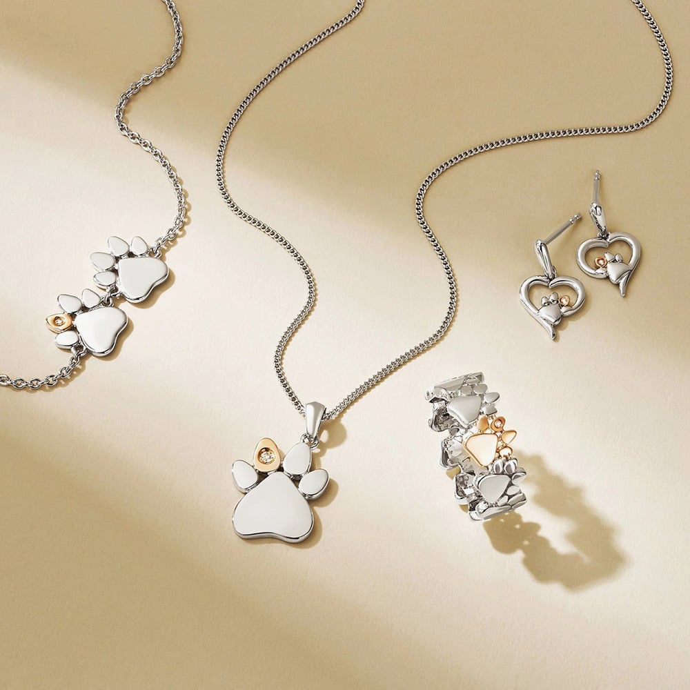 Clogau Paw Prints White Topaz Necklace 3SPWP0225