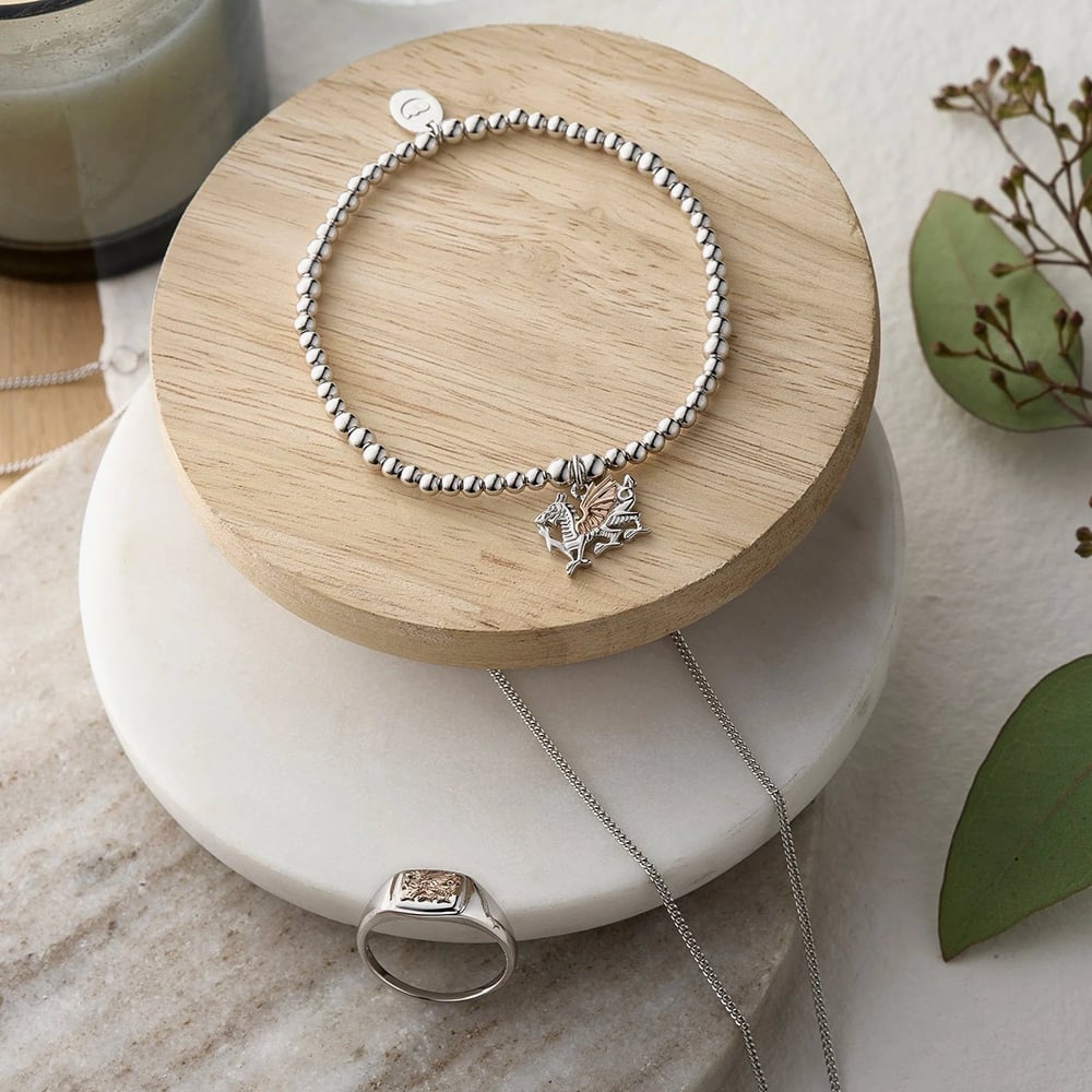 Clogau Welsh Dragon Silver 9ct Rose Gold Affinity Bead Bracelet 3SBB53S