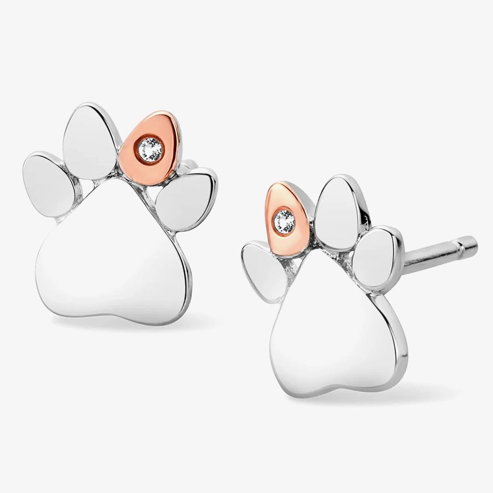Clogau Paw Print White Topaz Stud Earrings 3SPWP0616