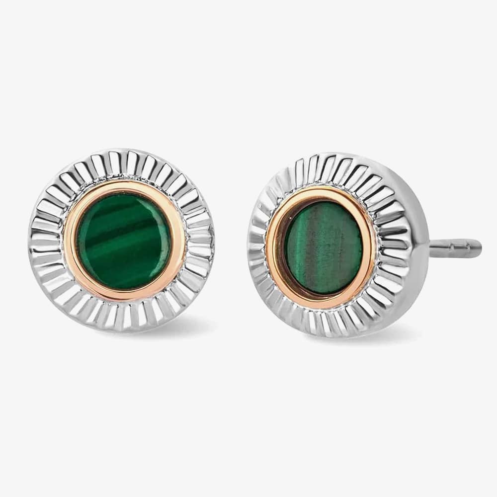 Product photograph of Clogau Silver Amp 9ct Rose Gold Reflections Of Padarn Malachite Stud Earrings 3smch0754 from The Jewel Hut