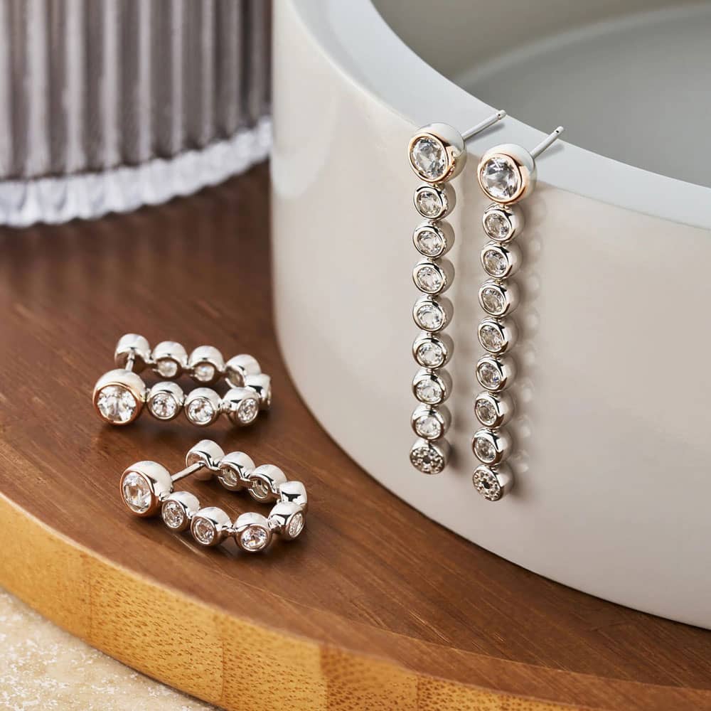 Clogau Celebration Silver White Topaz Drop-Hoop Earrings 3SCLC0799