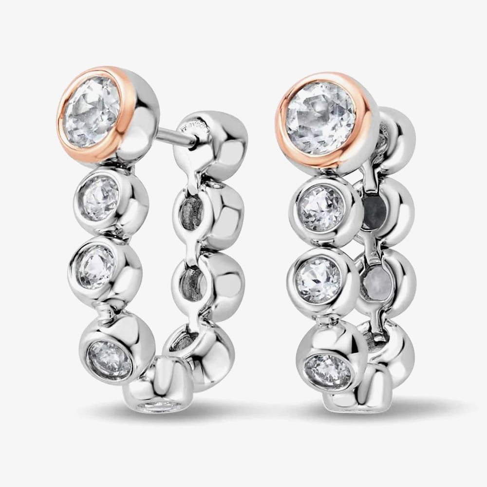 Clogau Celebration Silver White Topaz Drop-Hoop Earrings 3SCLC0799