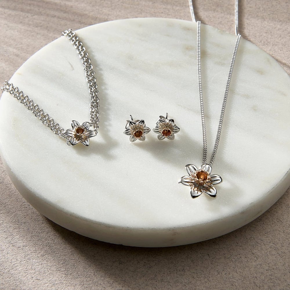 Clogau Silver 9ct Rose Gold Daffodil Flower Stud Earrings SDSE