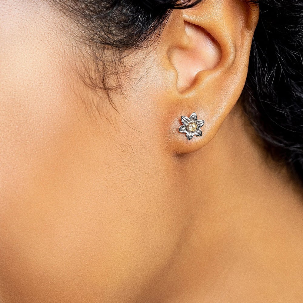 Clogau Silver 9ct Rose Gold Daffodil Flower Stud Earrings SDSE