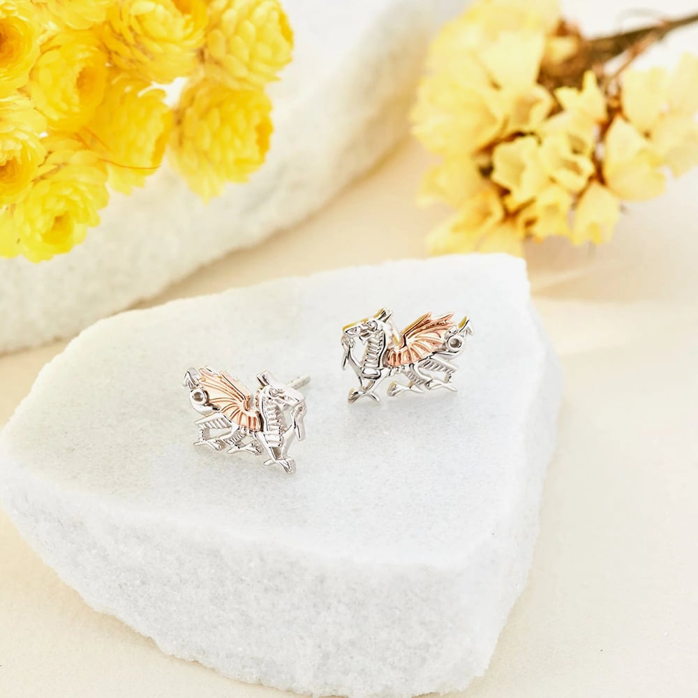 Clogau Welsh Dragon Silver 9ct Rose Gold Stud Earrings 3SD005SE