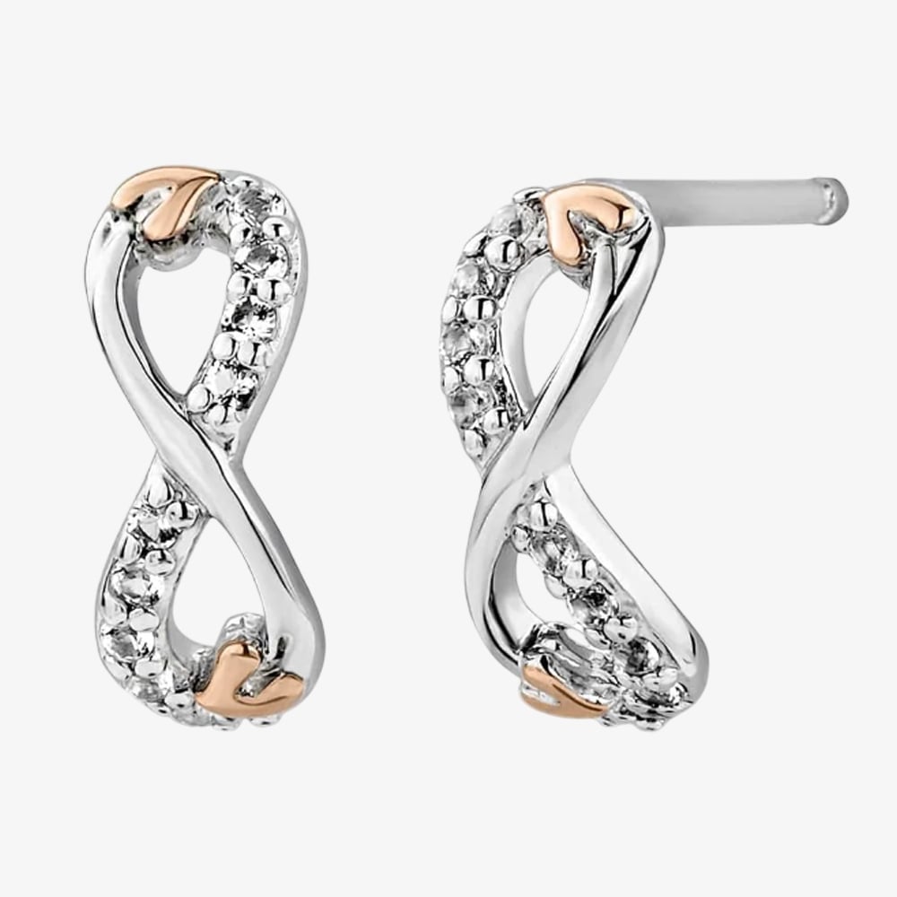 Product photograph of Clogau Ladies Tree Of Life Sterling Silver Infinity Topaz Stud Earrings 3stol853 from The Jewel Hut