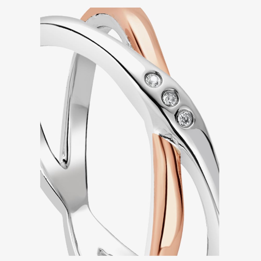 Clogau Ripples Cross Over White Topaz Ring 3SRPP0209