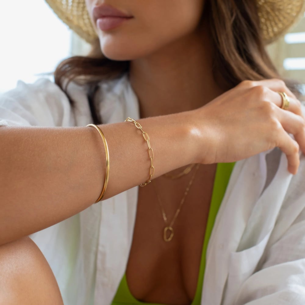 D.Louise Yellow Gold Tone Plated Stainless Steel Paperclip Bracelet GB-009