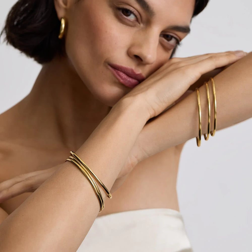 D.Louise Yellow Gold Tone Plated Stainless Steel Classic S/M Bangle SKB-09-02