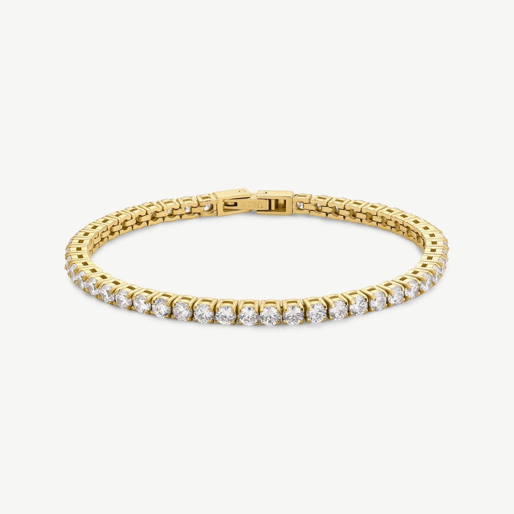 D.Louise Yellow Gold Tone Plated Stainless Steel Crystal Luxe Tennis Bracelet SKB-027-018