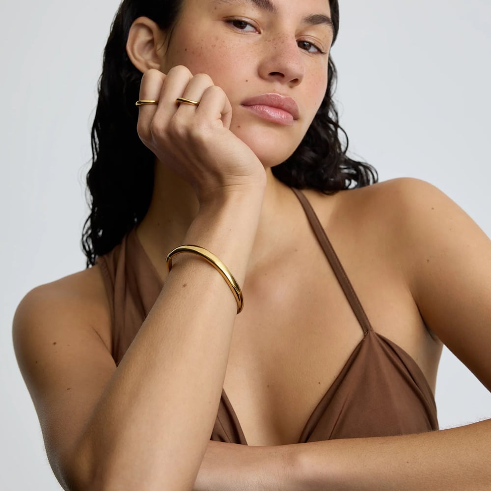 D.Louise Yellow Gold Tone Plated Stainless Steel Wave S/M Bangle SKB-039-01