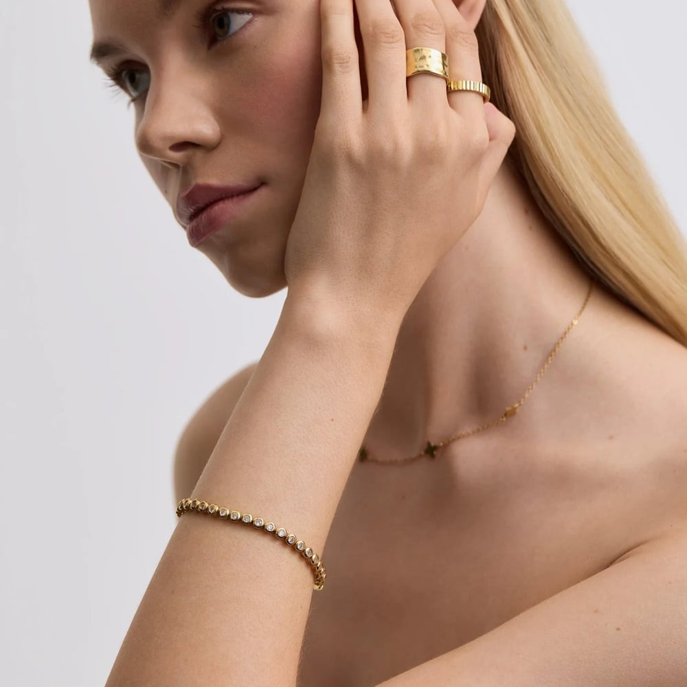 D.Louise Yellow Gold Tone Stainless Steel Bezel Set Tennis Bracelet SKB-055