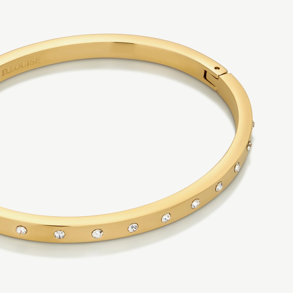 D.Louise Yellow Gold Tone Plated Stainless Steel Crystal Eternity M/L Bangle YBB-017-02