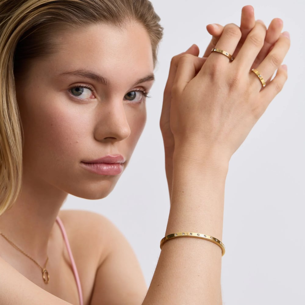 D.Louise Yellow Gold Tone Plated Stainless Steel Crystal Eternity M/L Bangle YBB-017-02