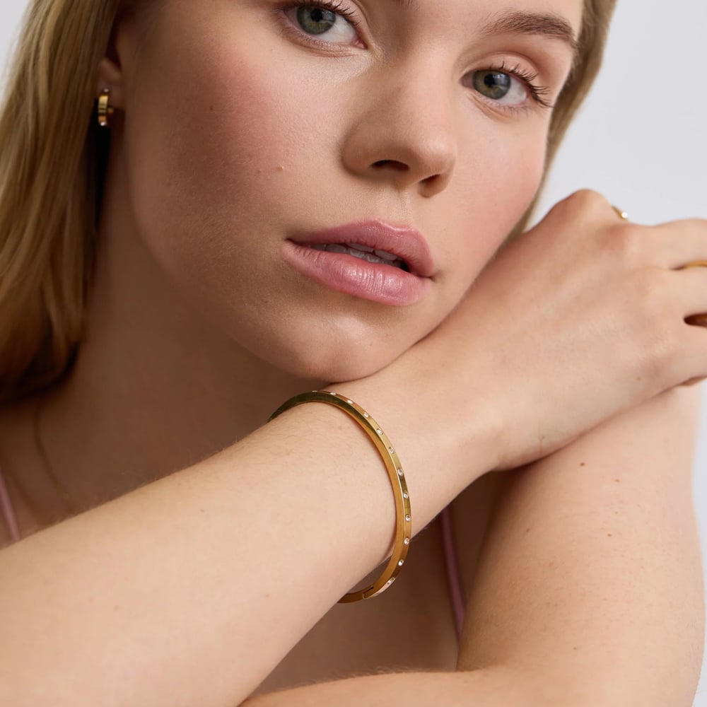 D.Louise Yellow Gold Tone Plated Stainless Steel Crystal Eternity M/L Bangle YBB-017-02