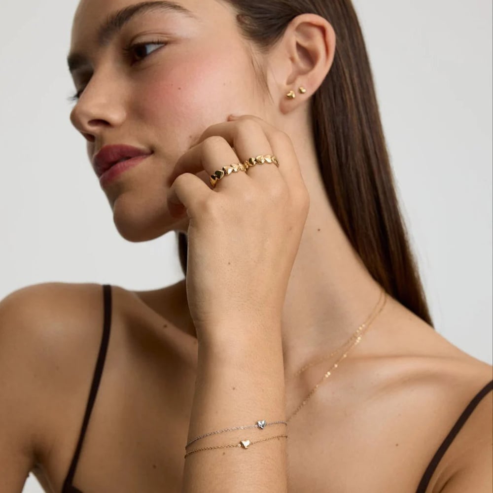 D.Louise Yellow Gold Tone Plated Stainless Steel Mini Heart Bracelet SKB-58