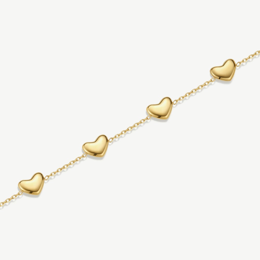 D.Louise Yellow Gold Tone Plated Stainless Steel Bubble Heart Bracelet NAB-12