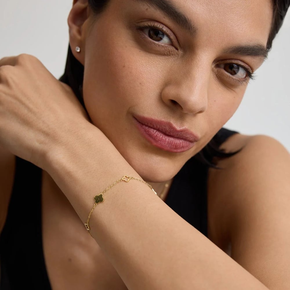 D.Louise Yellow Gold Tone Plated Stainless Steel Multi Clover Bracelet SKB-20