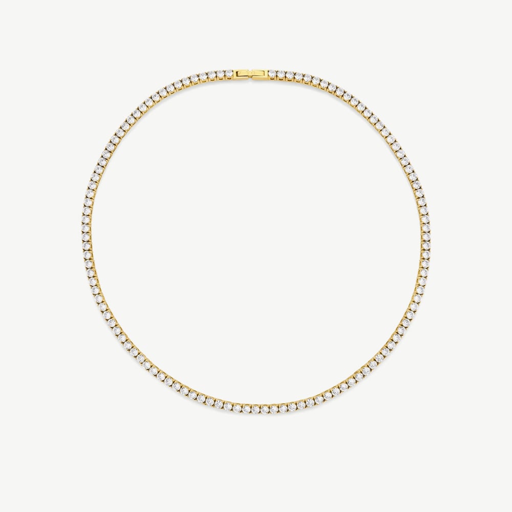D.Louise Yellow Gold Tone Plated Stainless Steel Cubic Zirconia Tennis Necklace THN-36