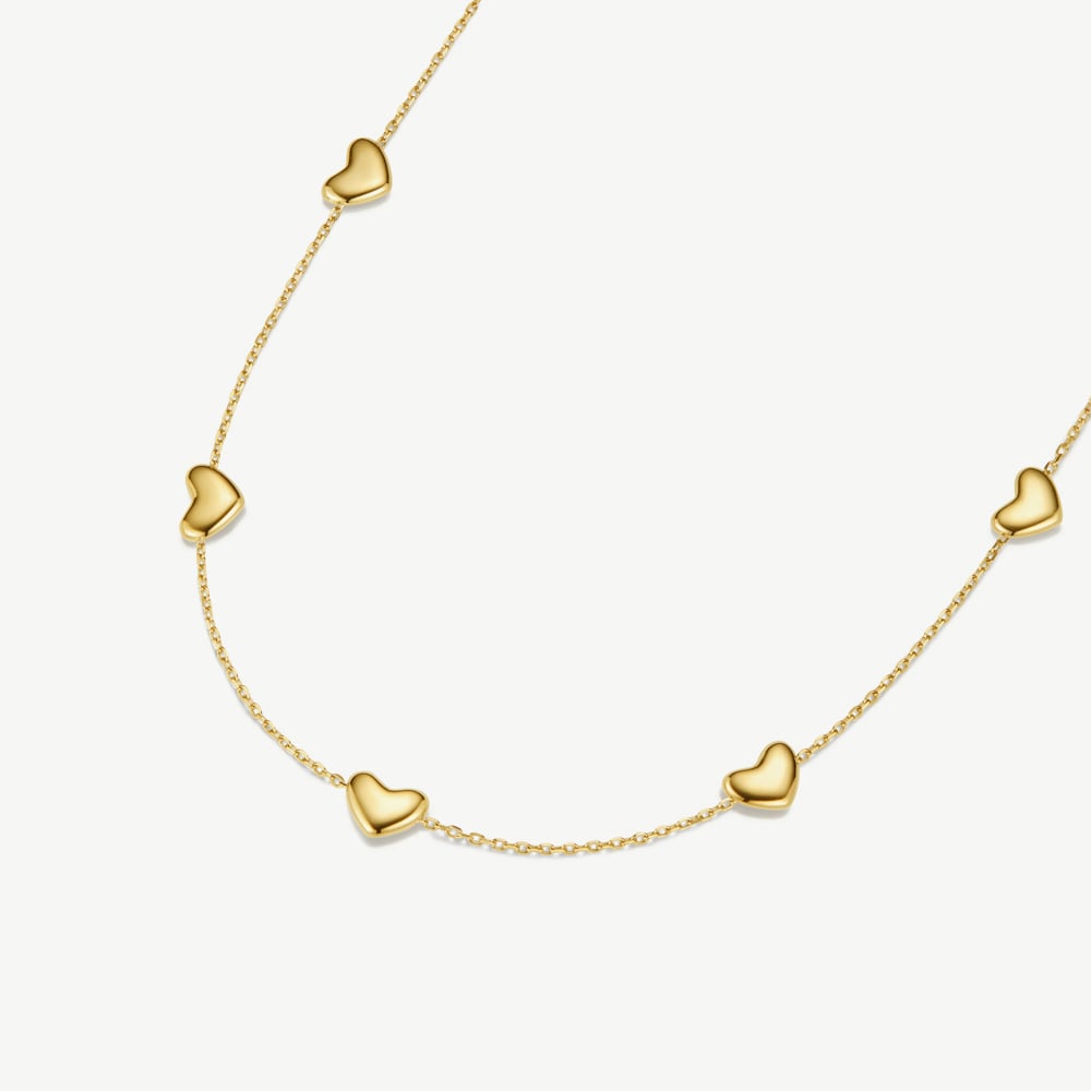 D.Louise Yellow Gold Tone Plated Stainless Steel Bubble Heart Necklace NAN-14