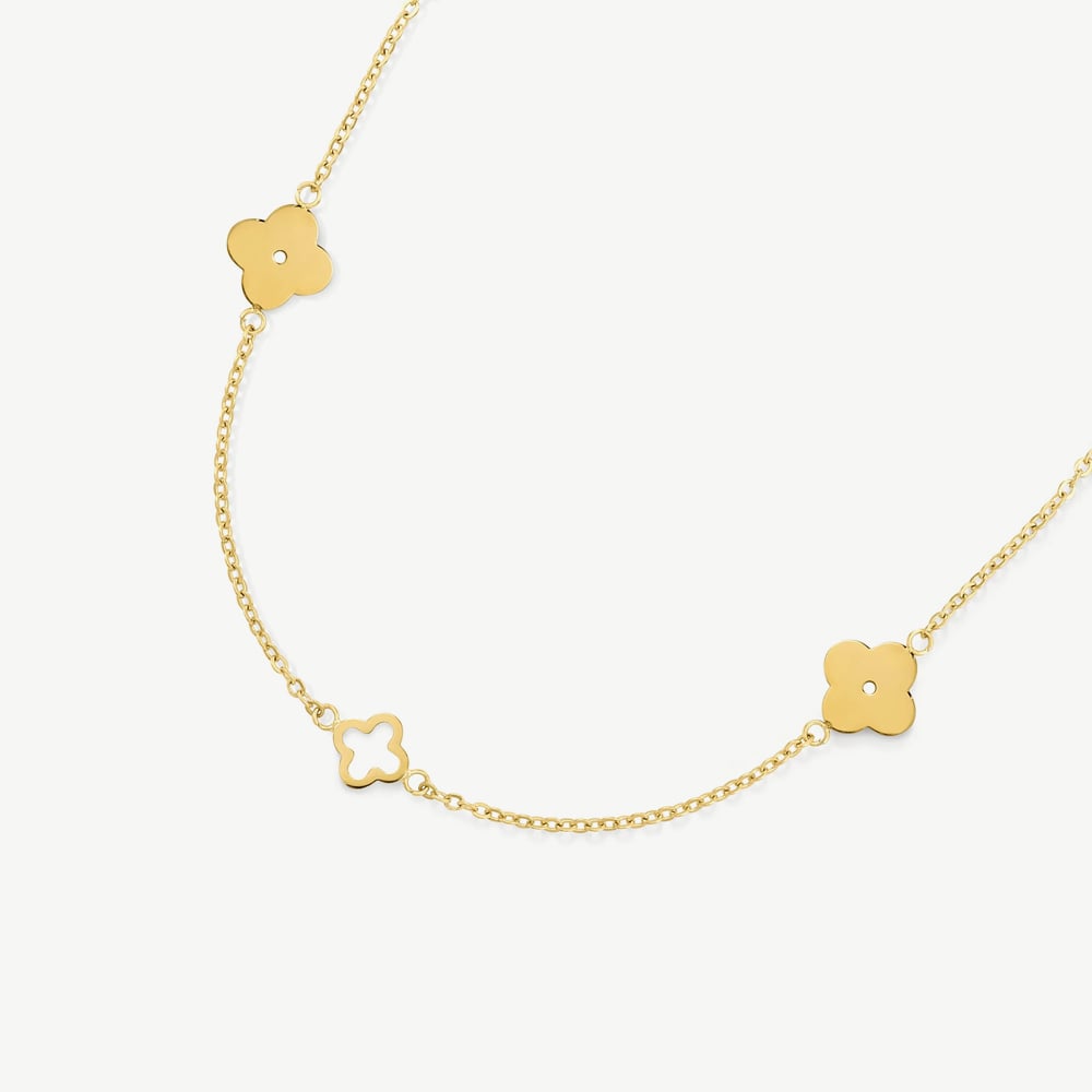 D.Louise Yellow Gold Tone Plated Stainless Steel Multi Clover Necklace SKN-35