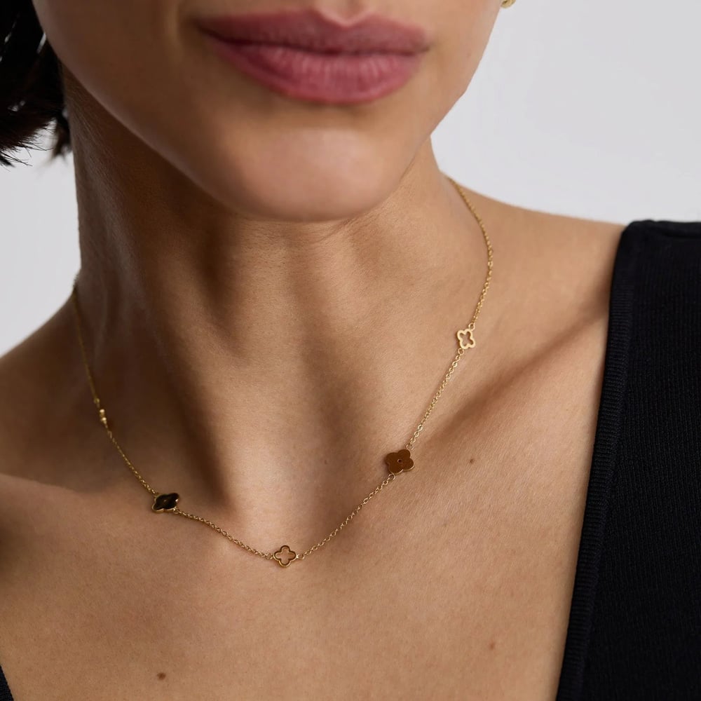 D.Louise Yellow Gold Tone Plated Stainless Steel Multi Clover Necklace SKN-35