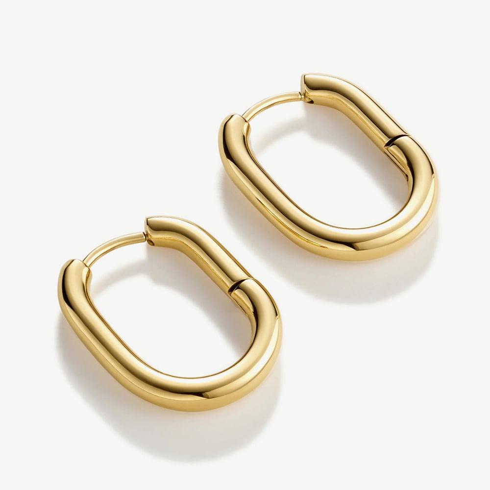D.Louise Yellow Gold Tone Plated Stainless Steel Oval Hoop Earrings GE-015